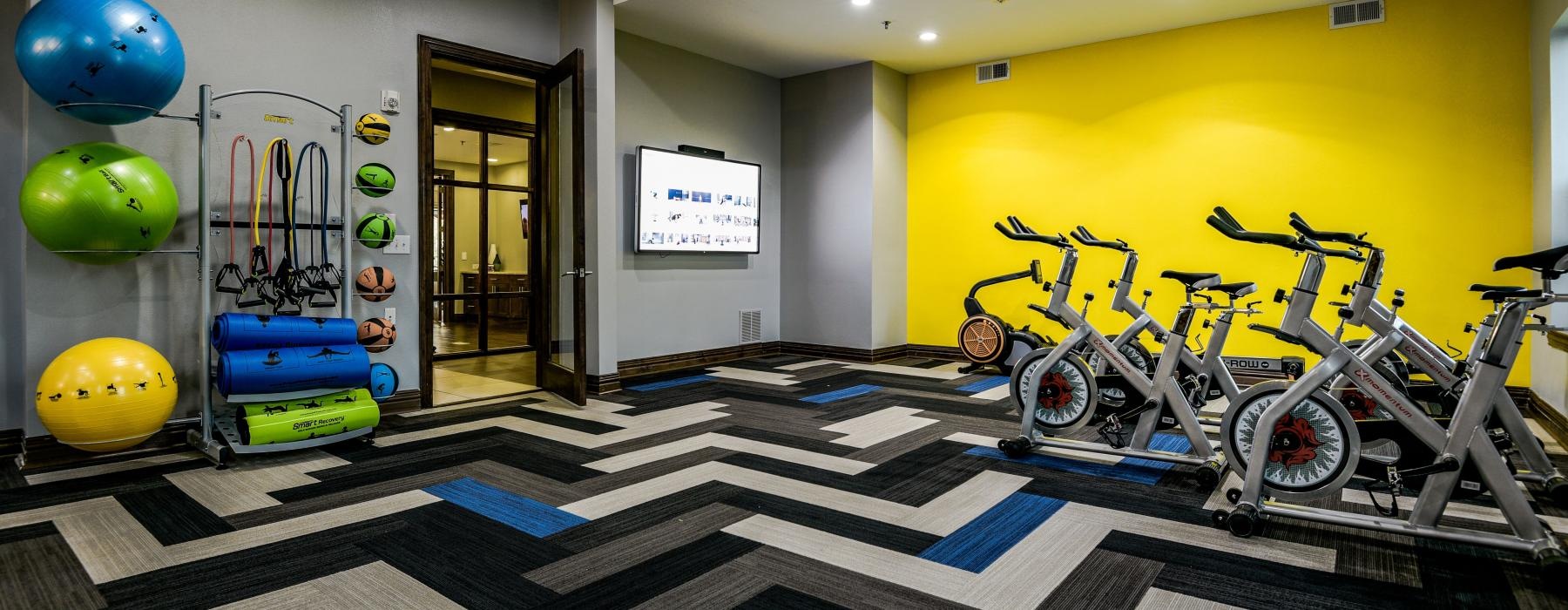 a cycling room with weighted balls